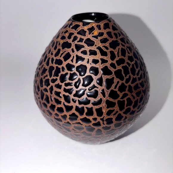 Keramik Ceramic Brown & Bronze Textured Reptile Inspired Ceramic Vase Artisan - Picture 3 of 10